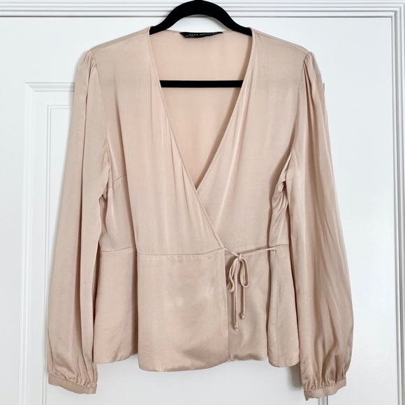 Zara Long Sleeve Silky Wrap Blouse - Medium - Picture 2 of 5